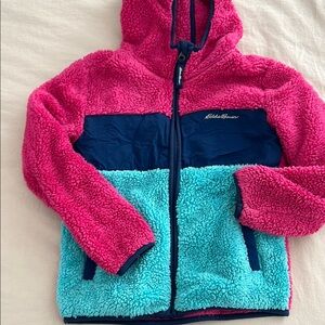 Eddie Bauer Colorblock Sherpa Zip Hoodie - Pink & Teal